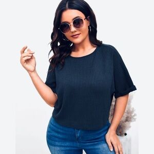 HALOGEN Bateau Neck Batwing Sleeve Textured Blouse, navy